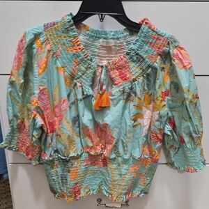 Spartina 449 Green Flutter Sleeve Smocked Blouse and matching skirt.